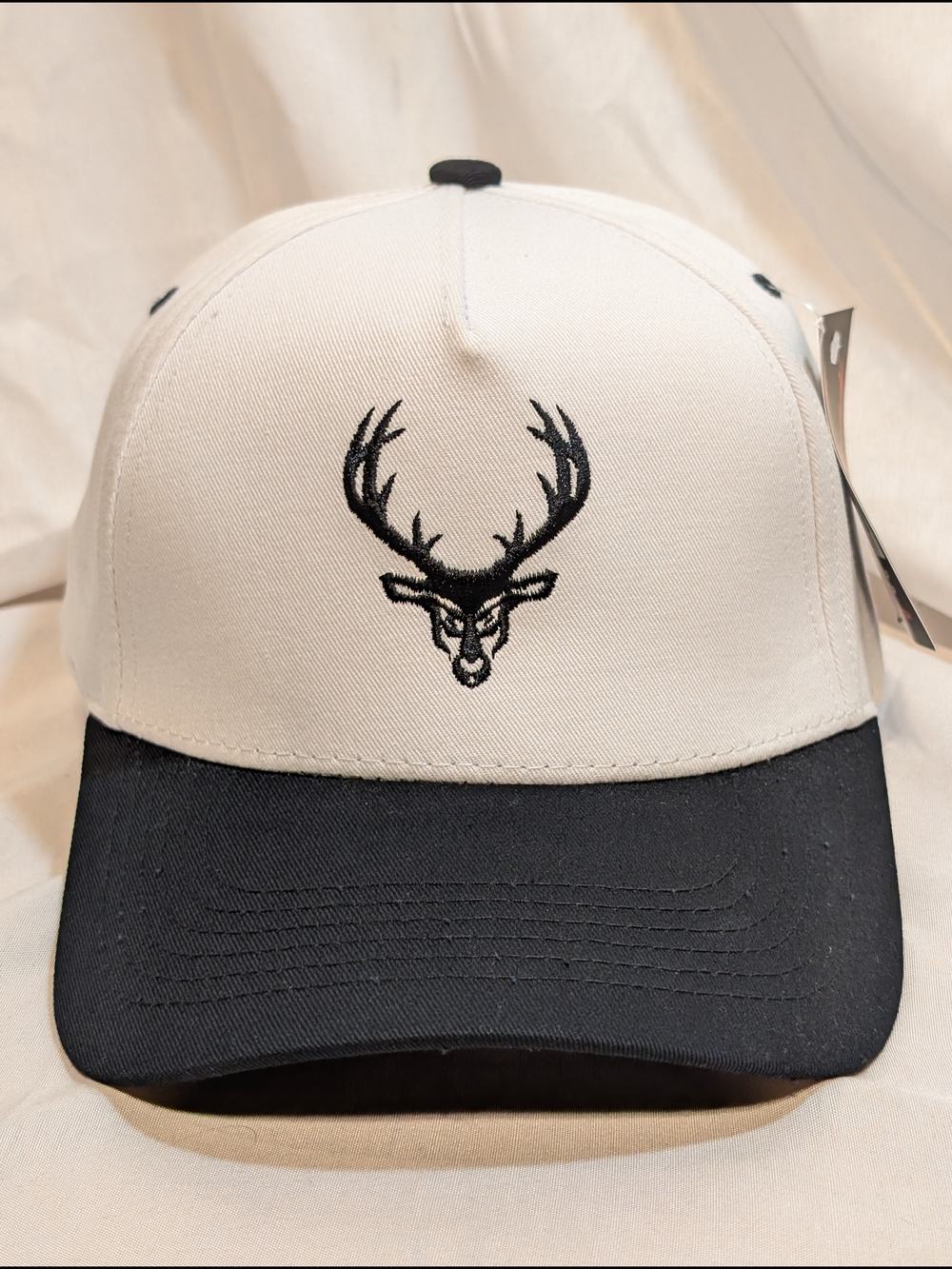 Men's Bucked Up Deer Logo Baseball Cap - White/Black